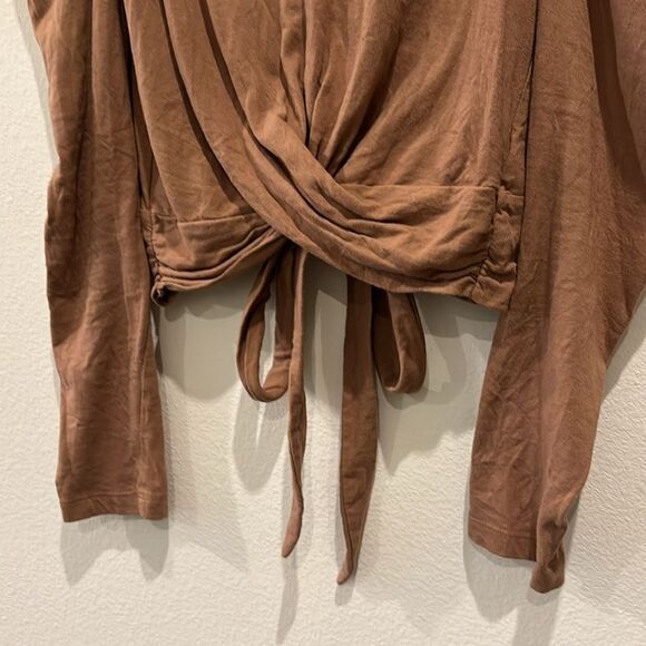 Open Edit Puff Sleeve Knot Front Crop Cropped Top Long Sleeve XS​​​ - Picture 4 of 9